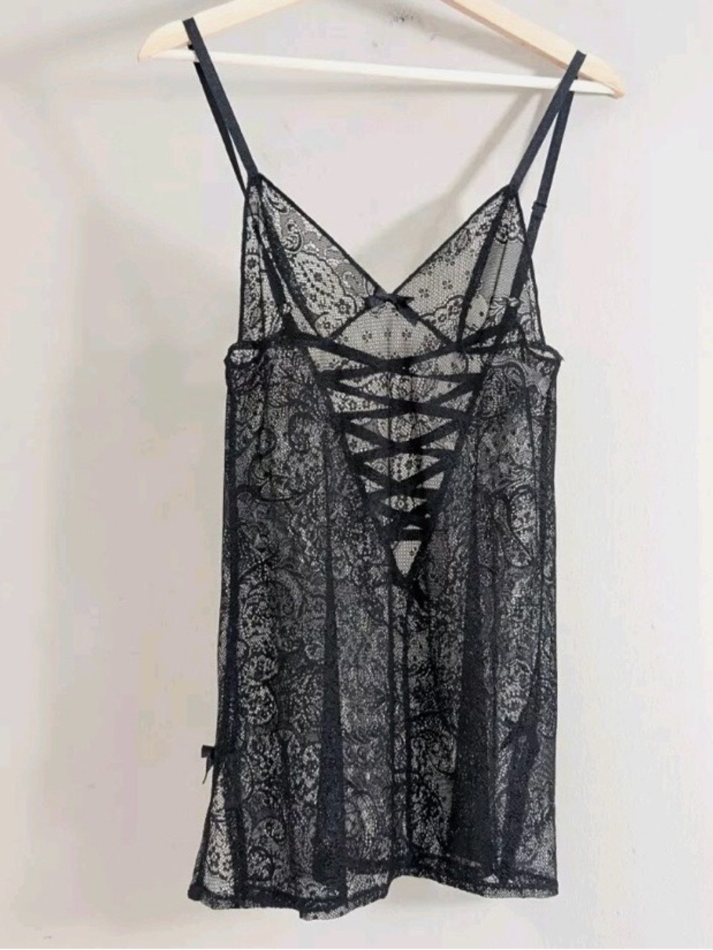 Victoria's Secret Black Sheer Lace Strappy Chemise